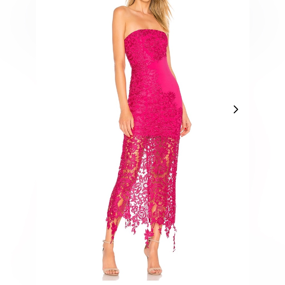 Lovers + Friends Franz Vibrant Pink Lace Gown Dress
